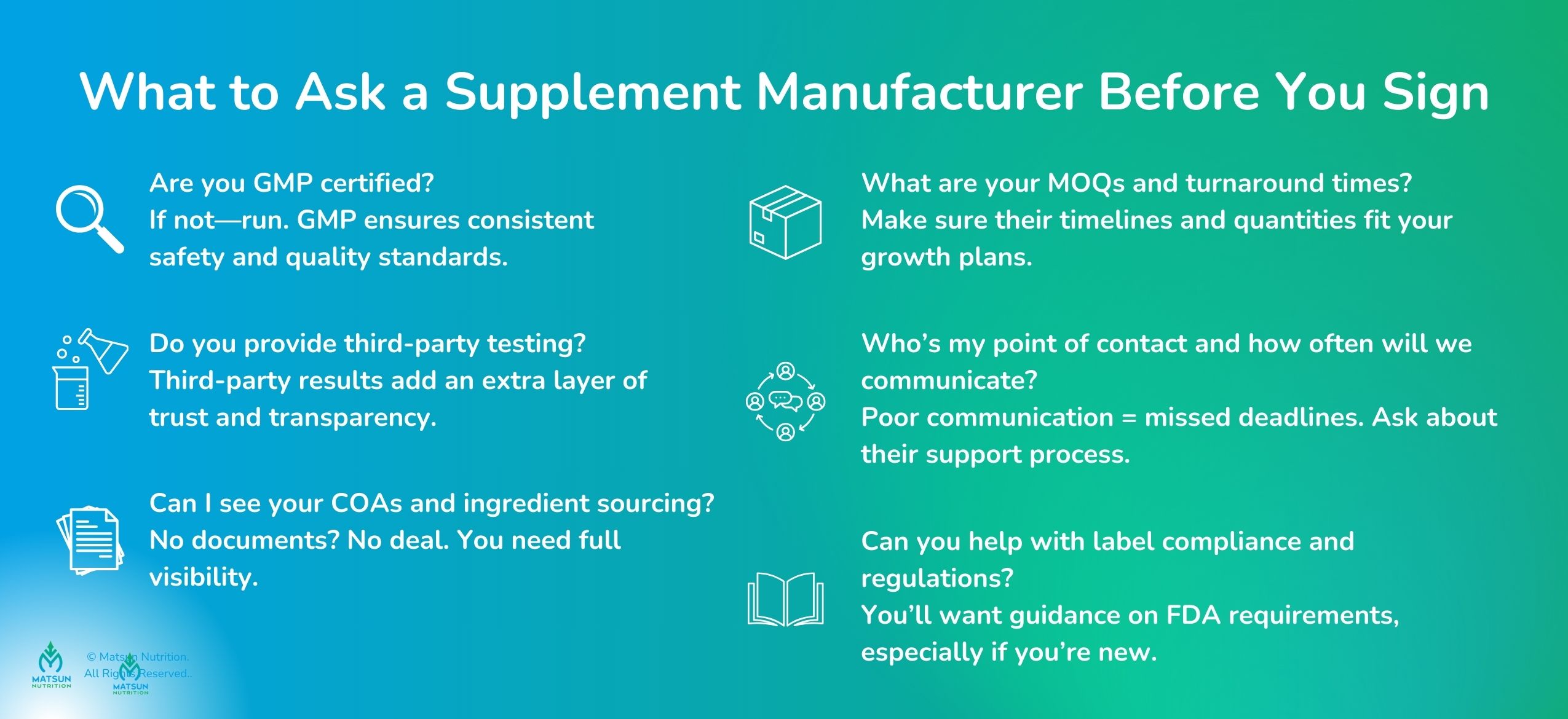 What to ask a Supplement Manufacturer before you sign